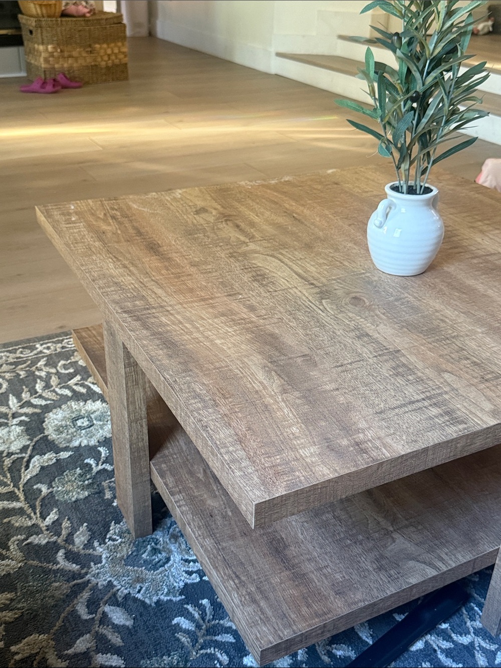 Rustic Two-Tier Wood Coffee Table — Light Brown